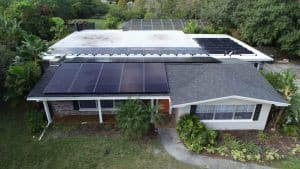 Aerial view of a solar installation on a shingle roof in Clearwater,FL