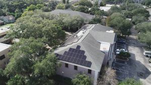 Aerial View of a Solar Installation on a shingle roof in Clearwater, FL