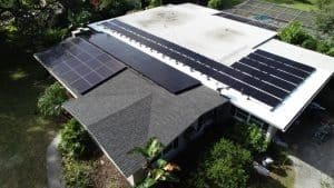 Aerial view of a solar installation on a shingle roof in Clearwater,FL