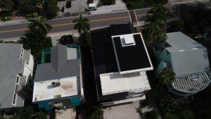 Overhead view of a solar installation on a metal roof in Treasure Island, FL
