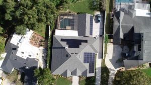 Overhead view of a solar installation on a shingle roof in Lakeland, FL