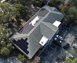 Aerial View of a Solar Installation on a shingle roof in Clearwater, FL