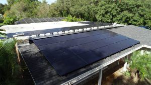 Drone view of a solar installation on a shingle roof in Clearwater,FL